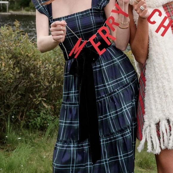 Altar’d State Smocked Plaid Holiday Midi Dress — Size M - Picture 4 of 9